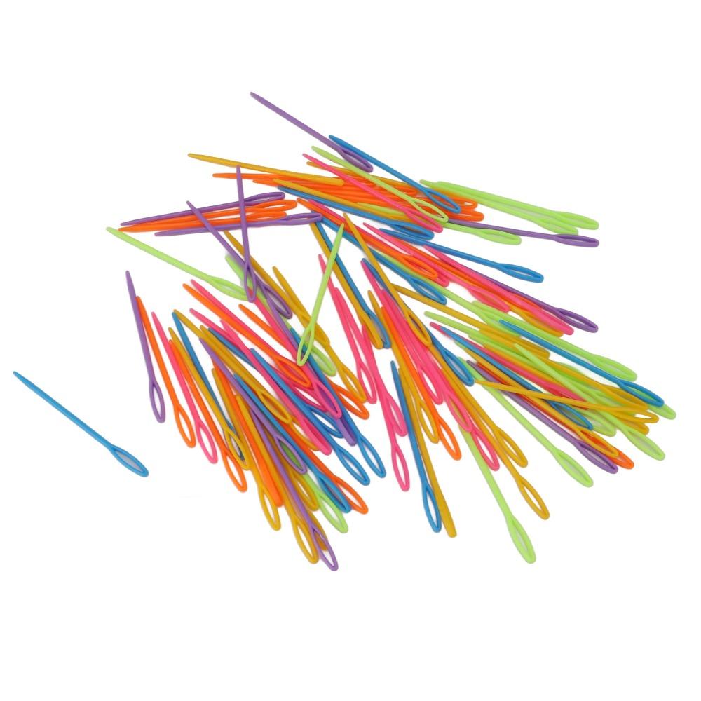 200Pcs Plastic Plastic Yarn Needles Colorful Darning Needles Portable Large Eye Needles For Crochet
