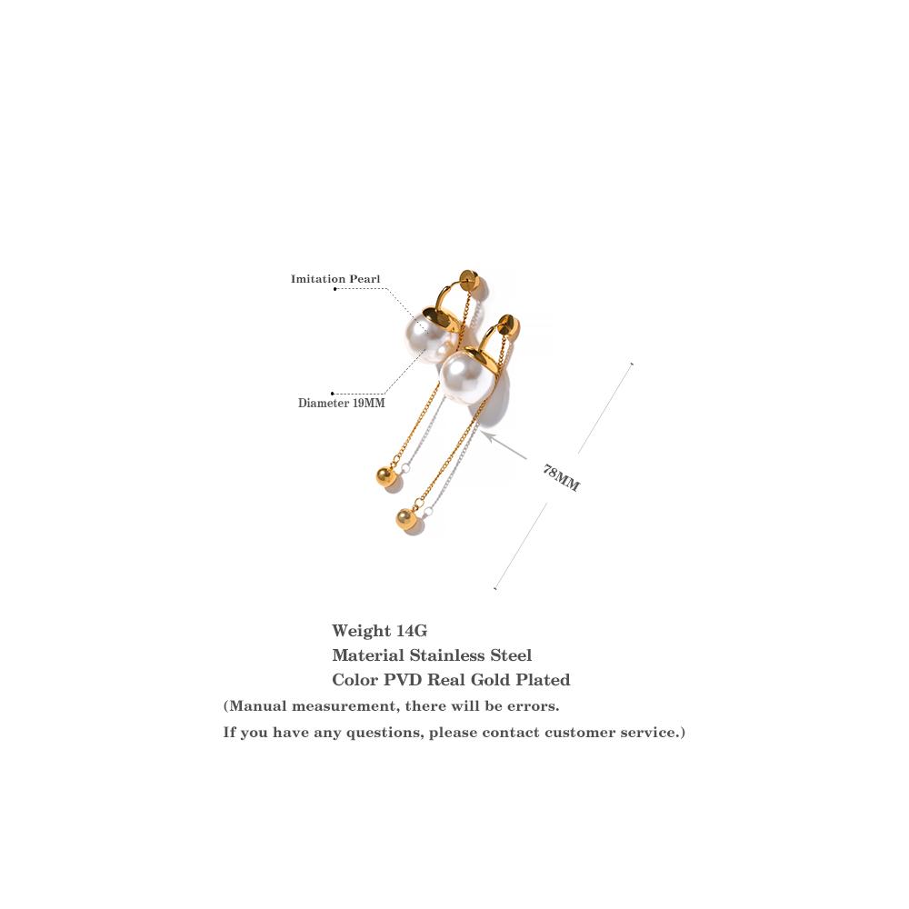 Yhpup Korean Imitation Pearls Chain Long Drop Stainless Steel Earrings Temperament Geometric Fashion Chic Party Jewelry Women