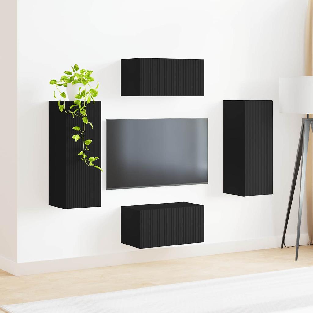 Wall Mounted TV Cabinet Set 2 pcs Black Particleboard