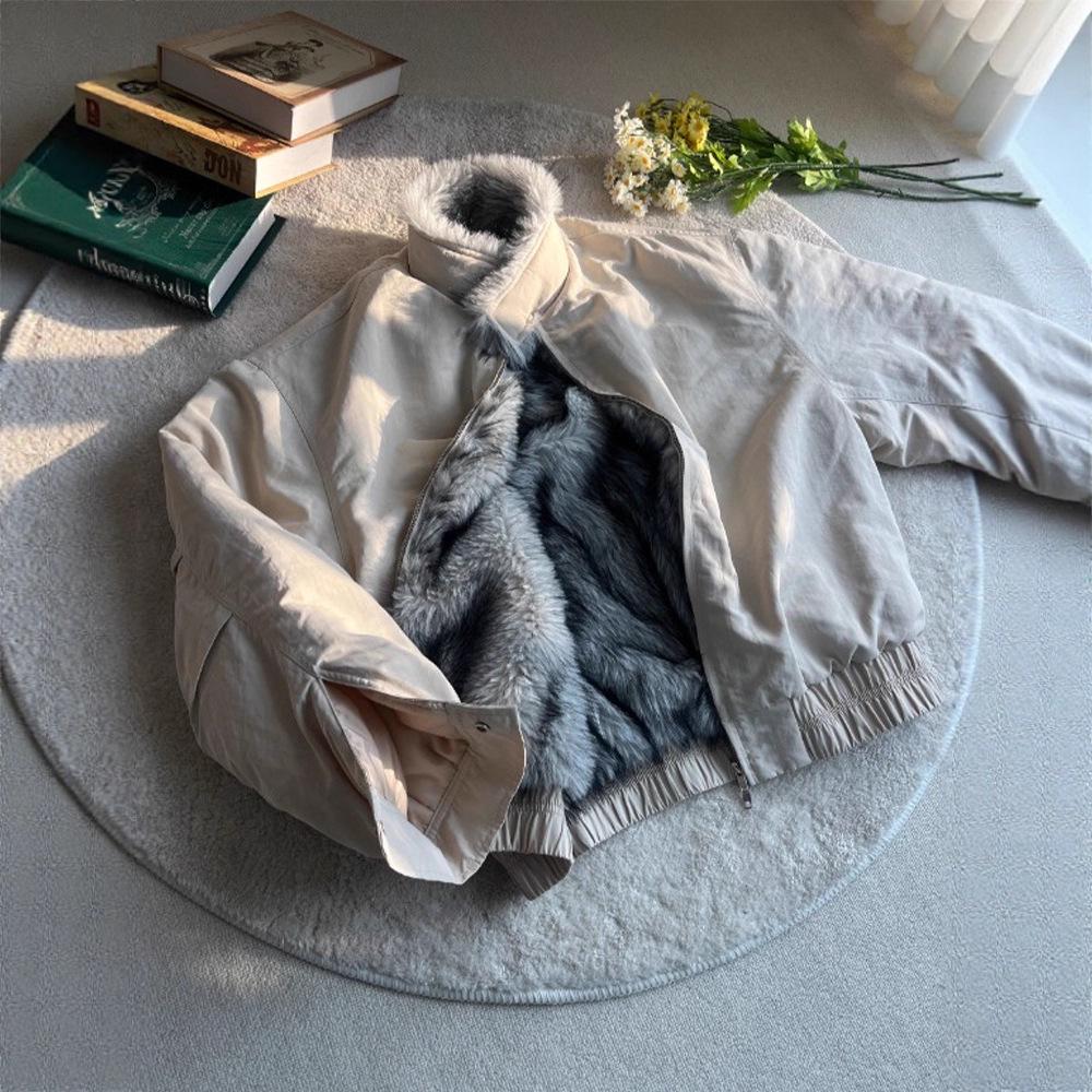 Men s Wolf King Snow Leopard Fur Collar Cotton Jacket: Winter Velvet-Lined, Three-Proof, High-End Short Jacket. XXL