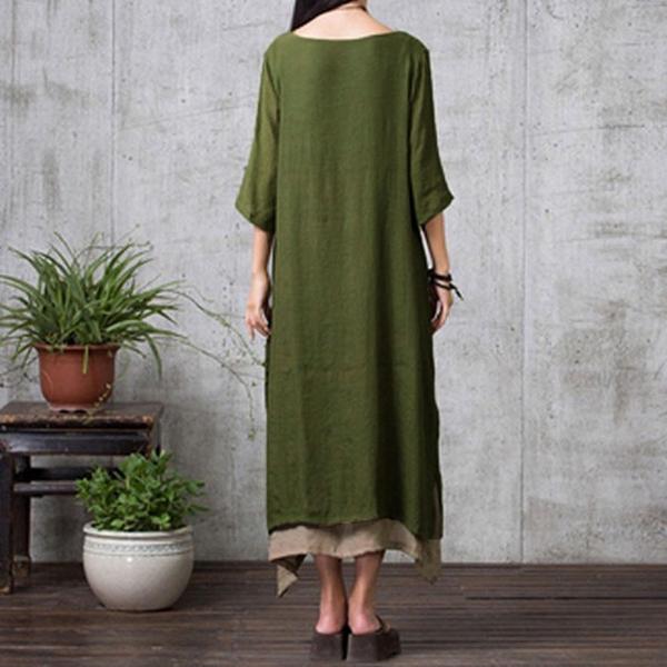 Womens Dress Fitfulvan Casual Loose Long Sleeve Cotton Linen Boho Long Dress Irregular Dress 
