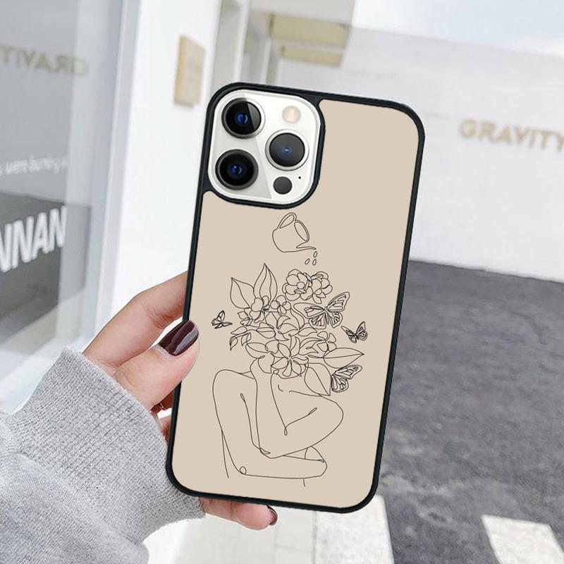 Line Art Sketch Flower Girl Phone Case For iPhone 17 Air 15 16 Cover  11 13 14 Pro Max 12 Plus Max Fundas