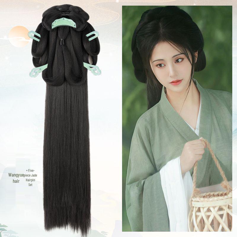 Wei Jin Style Hanfu Headdress Wig Bun with Hair Accessories