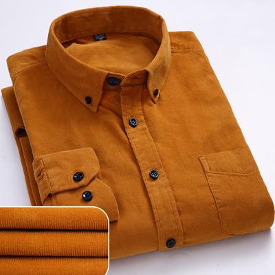 6XL Herbst/Winter Warm Hochwertig 100% Baumwolle Cord Langarm Button-Down Kragen Smart Casual Hemden für Herren bequem