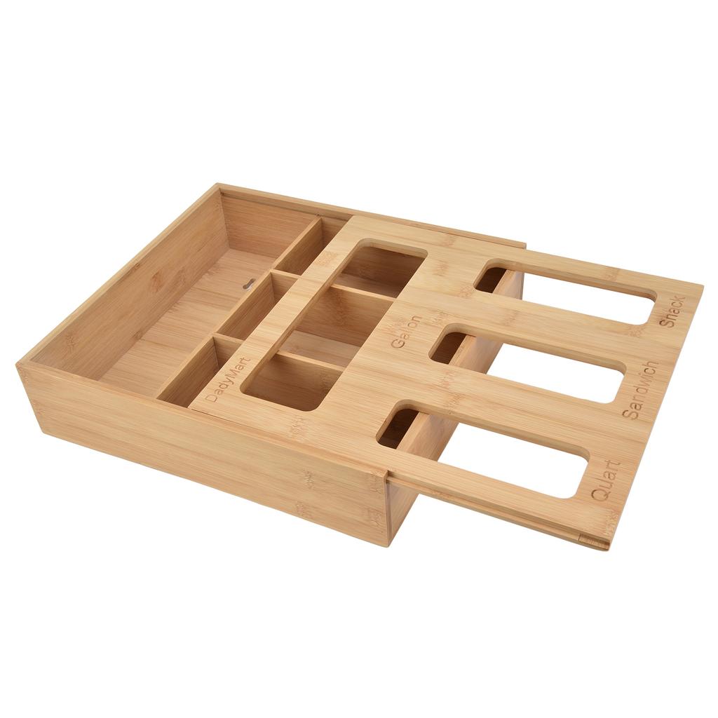 Bamboo Kitchen Bag Organizer Holders 21 Stickers Markable Kitchen Storage Holders with 4 Slots for Home Kitchen