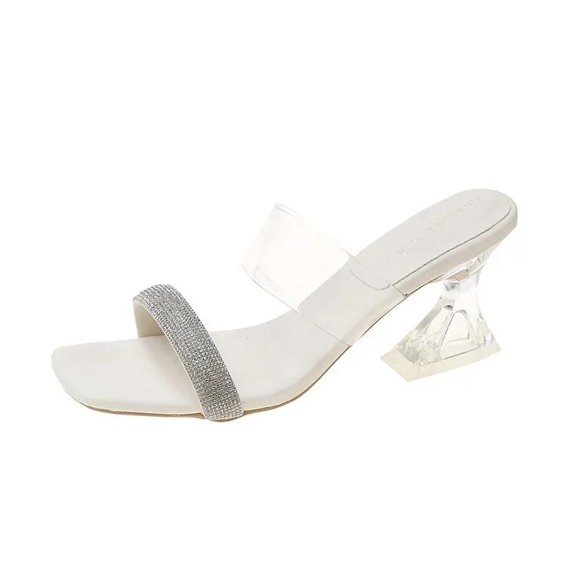 

Модные женские летние новые тапочки сандалии ПВХ желе кристалл каблук прозрачный женский сексуальный прозрачный высокий каблук сандалии туфли-лодочки шлепанцы обувь 38 бежевый