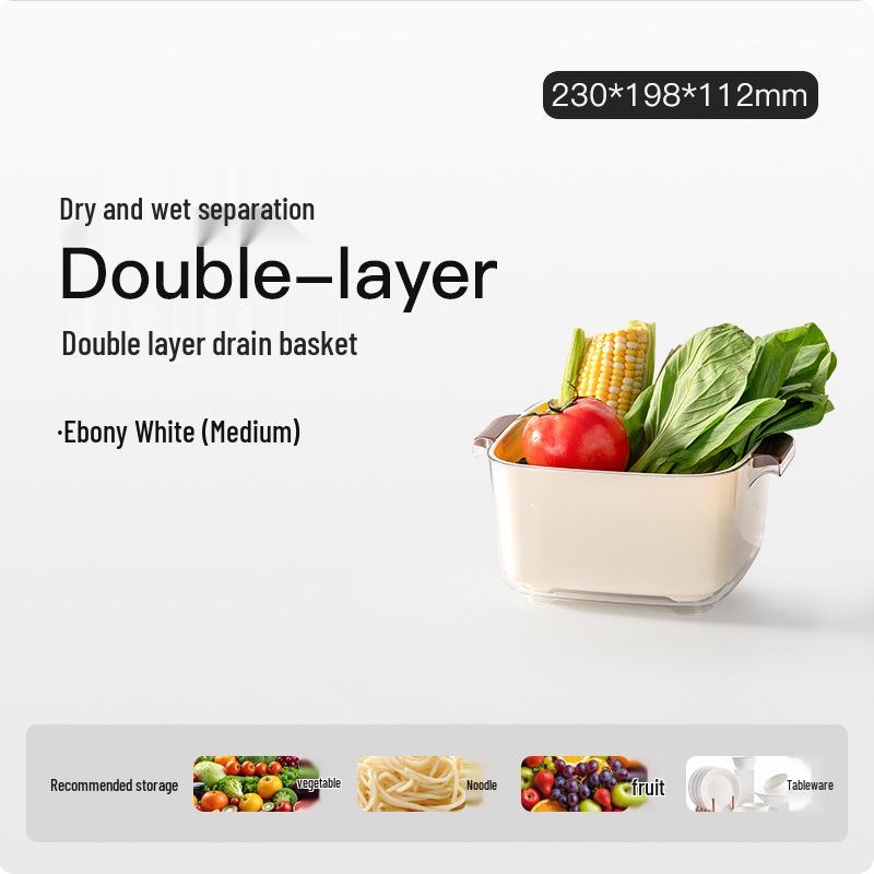 Buckle Draining Basket: Double Layer Food-Grade Basin for Washing Fruits, Vegetables, and Rice