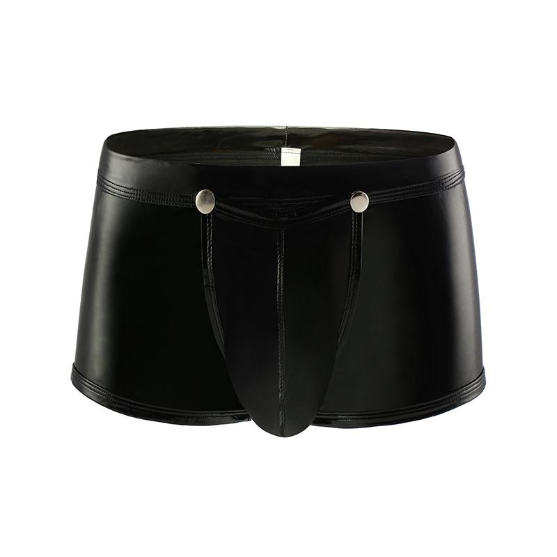 Sexy Mens Other Underwear Brief Men Cheap Gay Black Shiny Pu Leather wiht Open Front Separate Pouch Sex Boxer