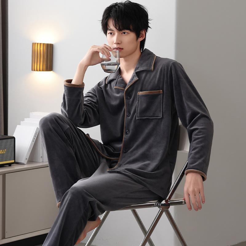 Pajamas Men'S Winter Coral Fleece Thickened Fleece Warm Men'S Autumn And Winter Island Fleece Large Size Spring And Autumn Loungewear