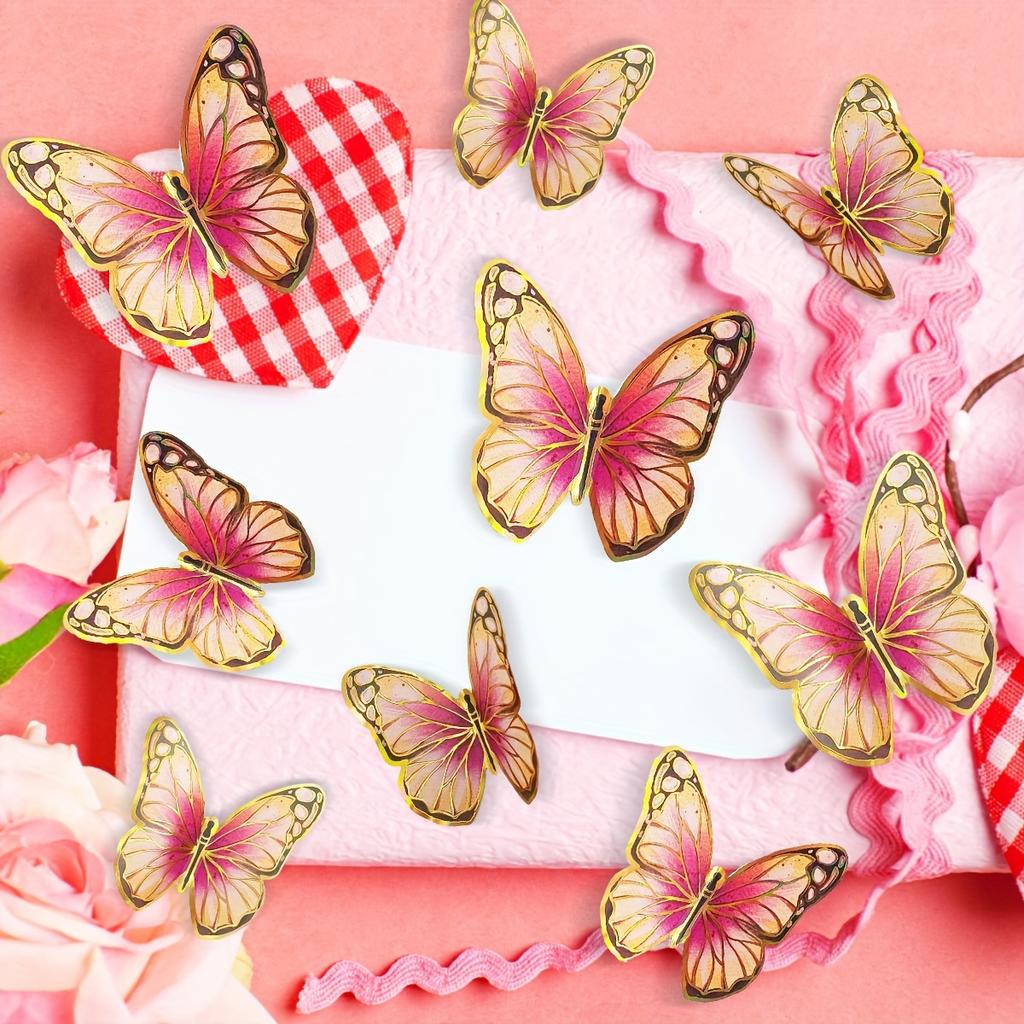 12 Stück Schmetterlings-Wandaufkleber im modernen Design mit goldenen Rändern – wiederverwendbar, selbstklebend, geeignet für die Heimdekoration