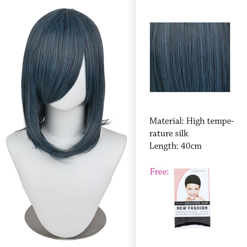 40cm Anime Synthetic White Purple Cosplay Wigs Short Green Hair Straight Silver Wig Pink Hairpiece Short Wig with Bangs