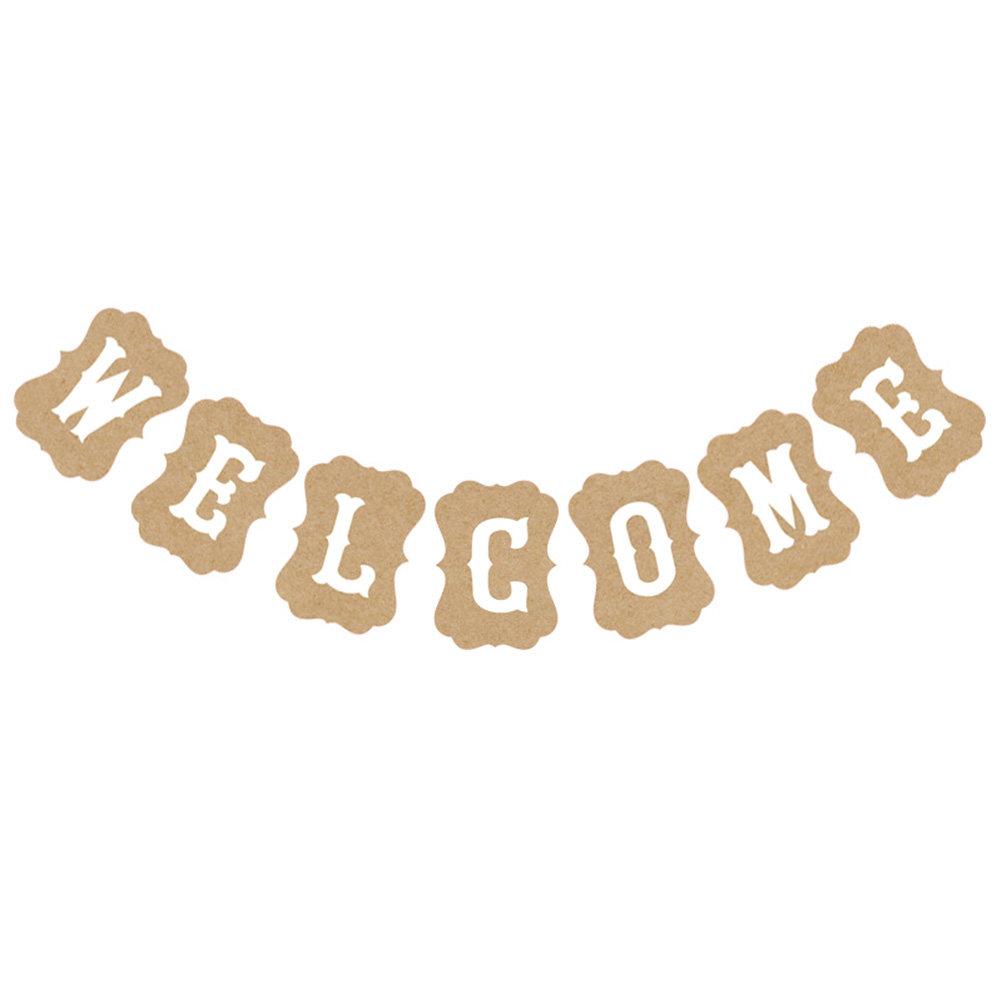Kraft Paper Welcome Banner Rustic Vintage Pull String Party Decoration for Home Garden Wedding School Office Birthday