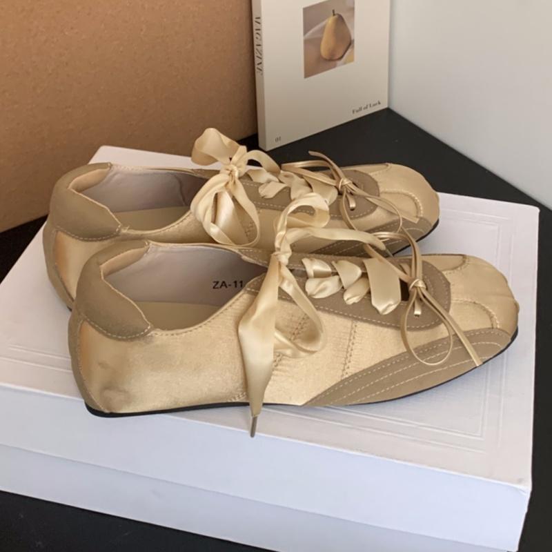 Fashion Mary Janes Fashionable Soft Square Toe Pink Flat Shoes 2025 New Style Satin Ballet Shoes Casual Comfortable Women Sneakers