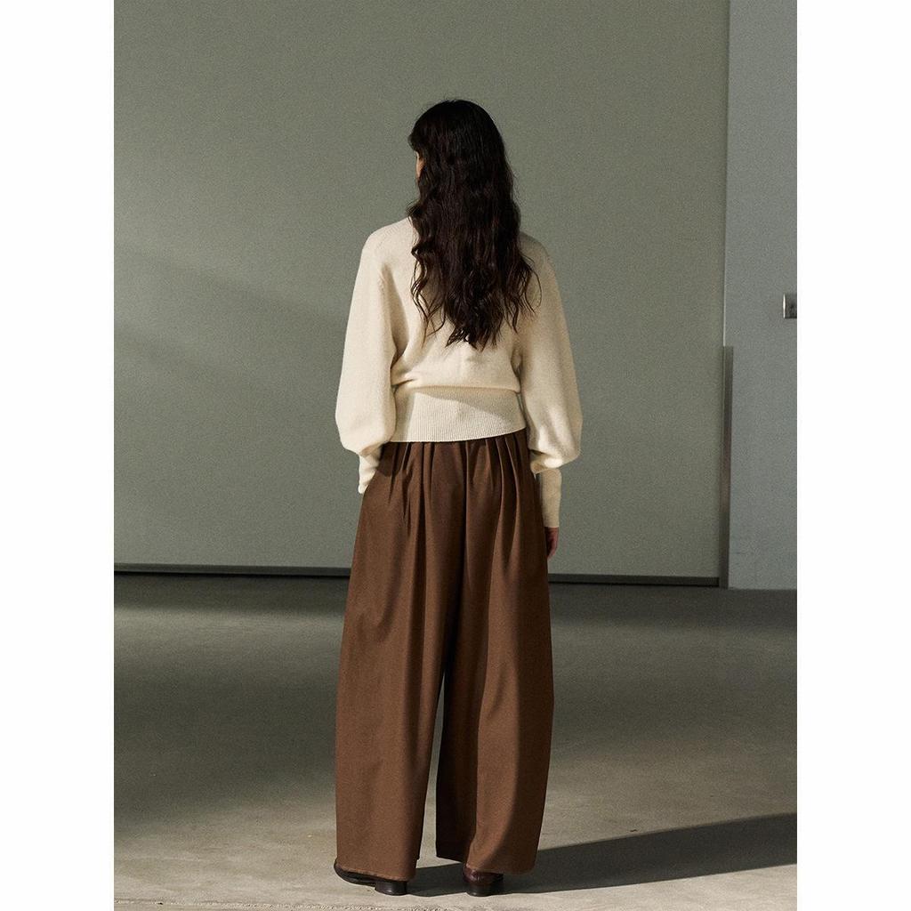 Shi Ji TR Pleated Cocoon Trousers: Autumn Mid-rise, Slimming, Versatile, and Casual Long Pants M7618