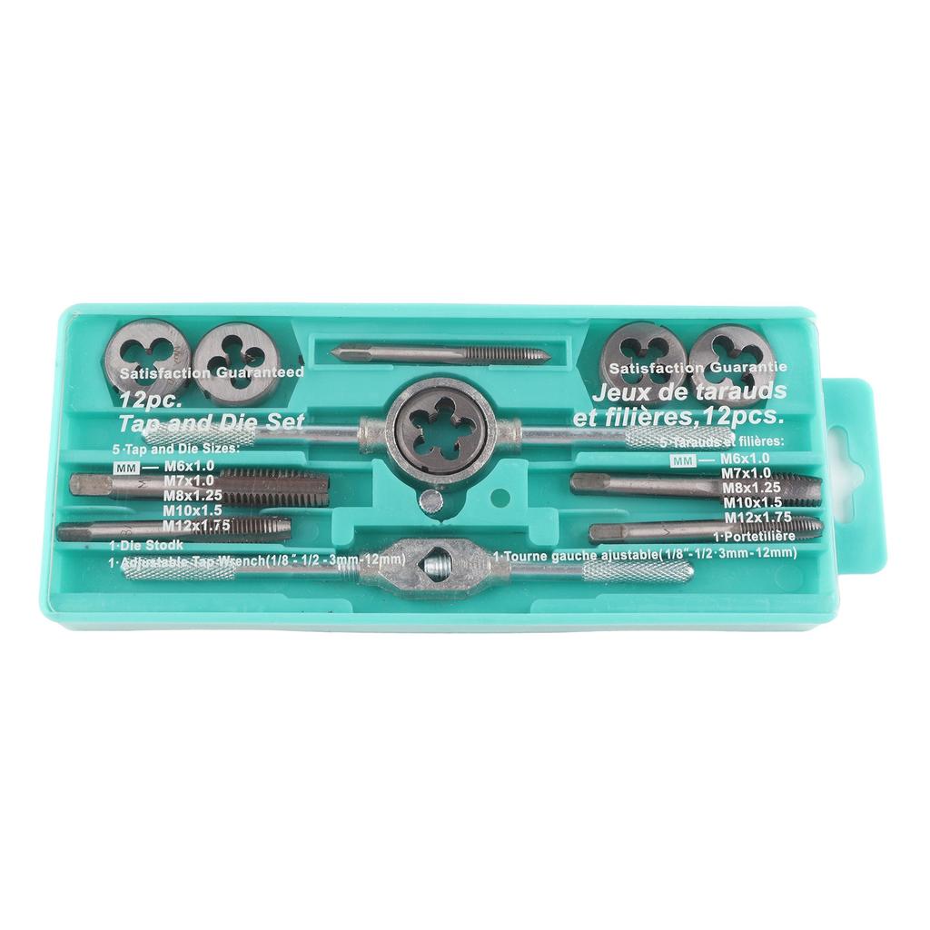 12-teiliges Gewindebohrer-Ausdreher-Set Hochgeschwindigkeitsstahl Verschleißfest Multifunktionales Gewindebohrer-Schneideisen-Set für die Wartung