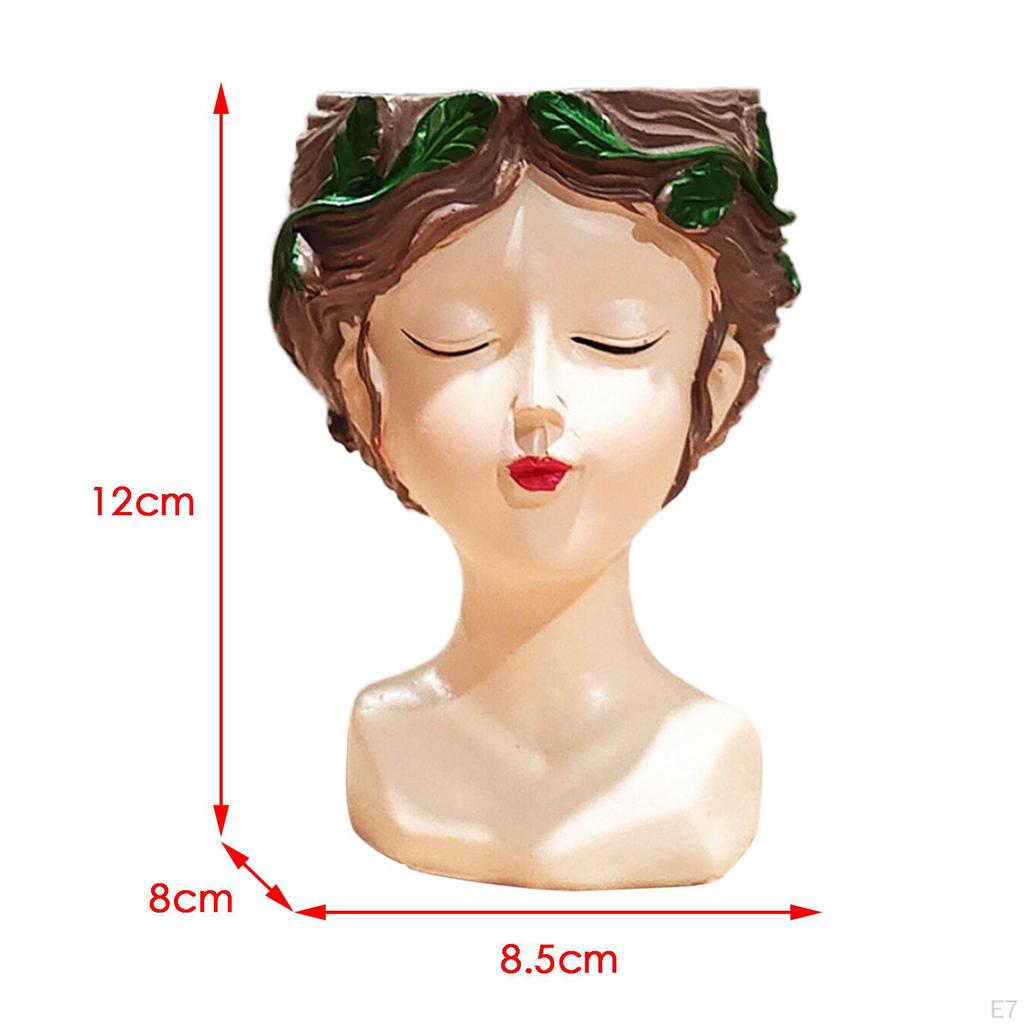 Cute Female Women Girl Head Statue Plant Container Bust Flower Pot Home Cactus Planter indoor e