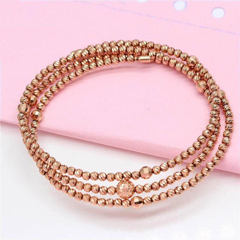 585 Purple Gold Color Gold Fashion Ins Temperament Advanced Elegance Exquisite Rose Gold Beaded Multi-Ring Bracelet (about 18cm)