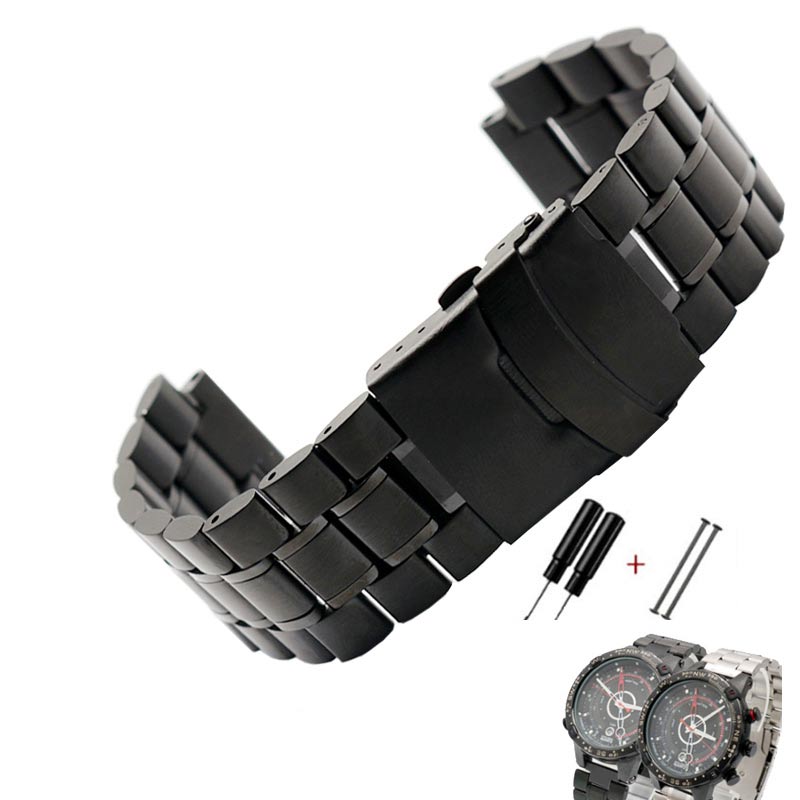 

Stainless Steel Watchband for Men s TIMEX T2N720 T2N721 TW2R55500 T2N721 Watch Strap 24*16mm Lug End Silver Black Bracelet BAND 24-16mm