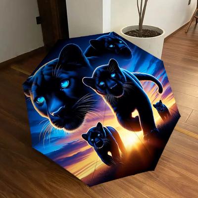 1PC Panther Family Automatic 8-Bone Folding Umbrella - Durable Polyester & Iron Frame,Userfriendly Operation Yy250929176