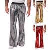 Men's Sequin Flared Trousers Shiny Hip-Hop Disco Pants Elastic Waist Retro Wide Leg Pants for Stage Performance Night Club Bar Dance