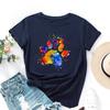 Dog Paw Pattern Cotton T-Shirt Short Sleeve Round Neck Women 2d Print Tops