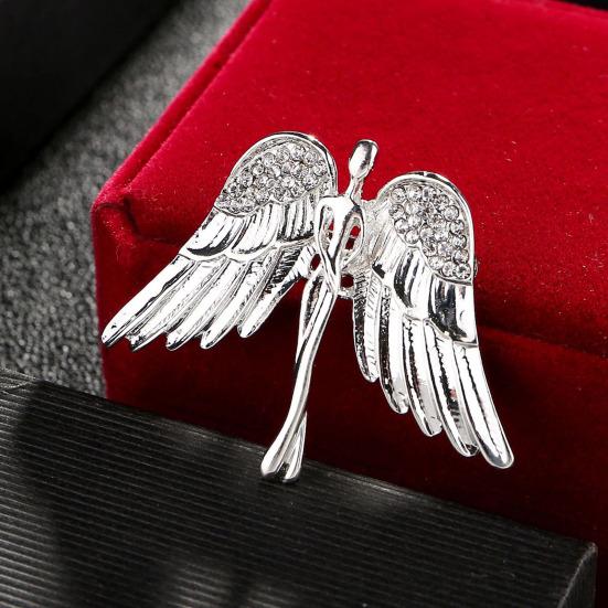 Yousheng Brooch Pin Wings Rhinestones Men Women Shiny Bright Luster Brooch Clothing Accessories
