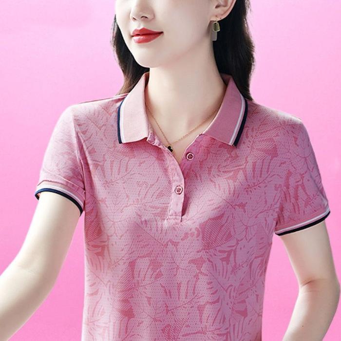 Lapel Short-sleeved T-shirt for Women In Summer Slim Middle-aged Mother Fashionable Age-reducing POLO Shirt Large Size Slim Top