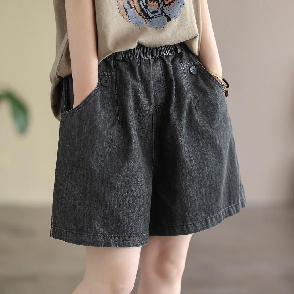 Fashionable Simple Denim Shorts for Women in Summer Thin Korean Style High Waist Loose Wide-leg Five-point Pants