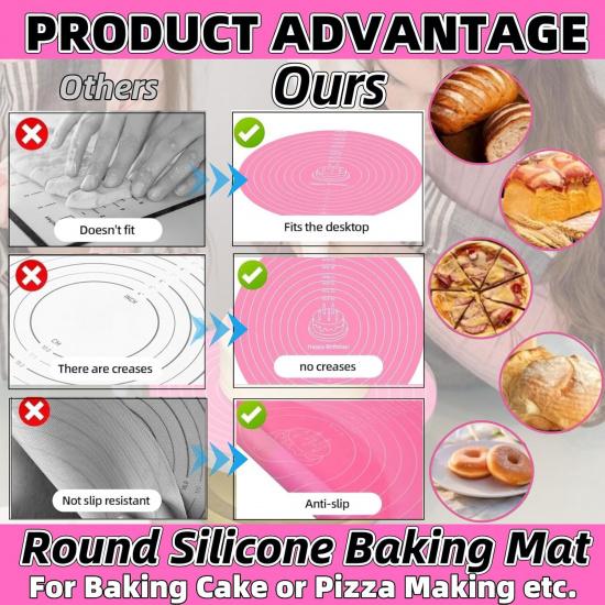 Silicone Baking Mat Cake Mat Silicone Cake Mat Silicone Baking Mat with Measurements for CakeTurntable Stand Non-Stick Heat Resistant Pastry Baking