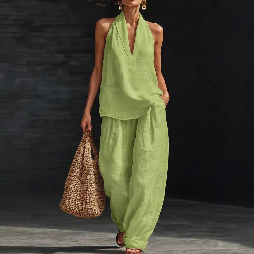 2026 Women's Halter V-Neck Sleeveless Casual Set