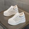 Small Inner Height Increase Women's Shoes 2025 New Small Size Thick-soled Slope Heel Casual Single Shoes Breathable Lace-up White Shoes Women