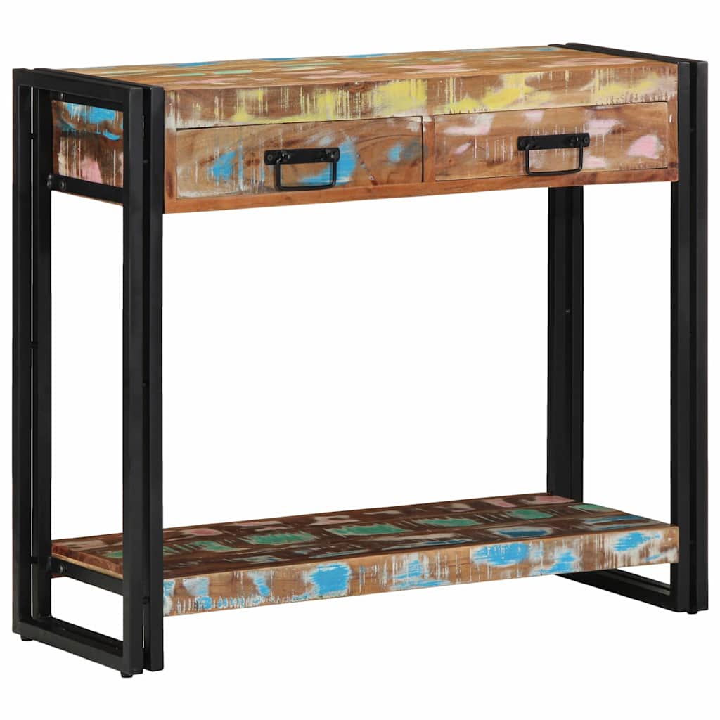 Console Table with Shelf Multicolored Solid Upcycled Wood