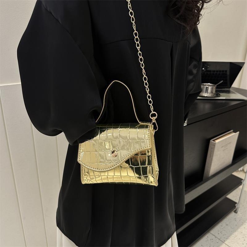 Trendy Mini Crossbody Bag For Women Stylish Summer Flap Bag Faux Leather With Stitching Details In Black Gold Orange Or Silver