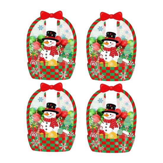 Holiday Treat Bag 2/4/6Pcs Clear Gift for Halloween Christmas, Goodie Candy Bags Packaging with Handle, Resealable Sealed Pouch Party Favors