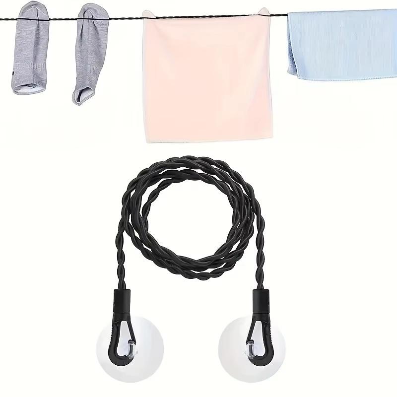 1Pcs Retractable Hanging Rope With Suction Cups & Hooks Elastic Travel Clothesline Convenient Laundry Accessory For Trips