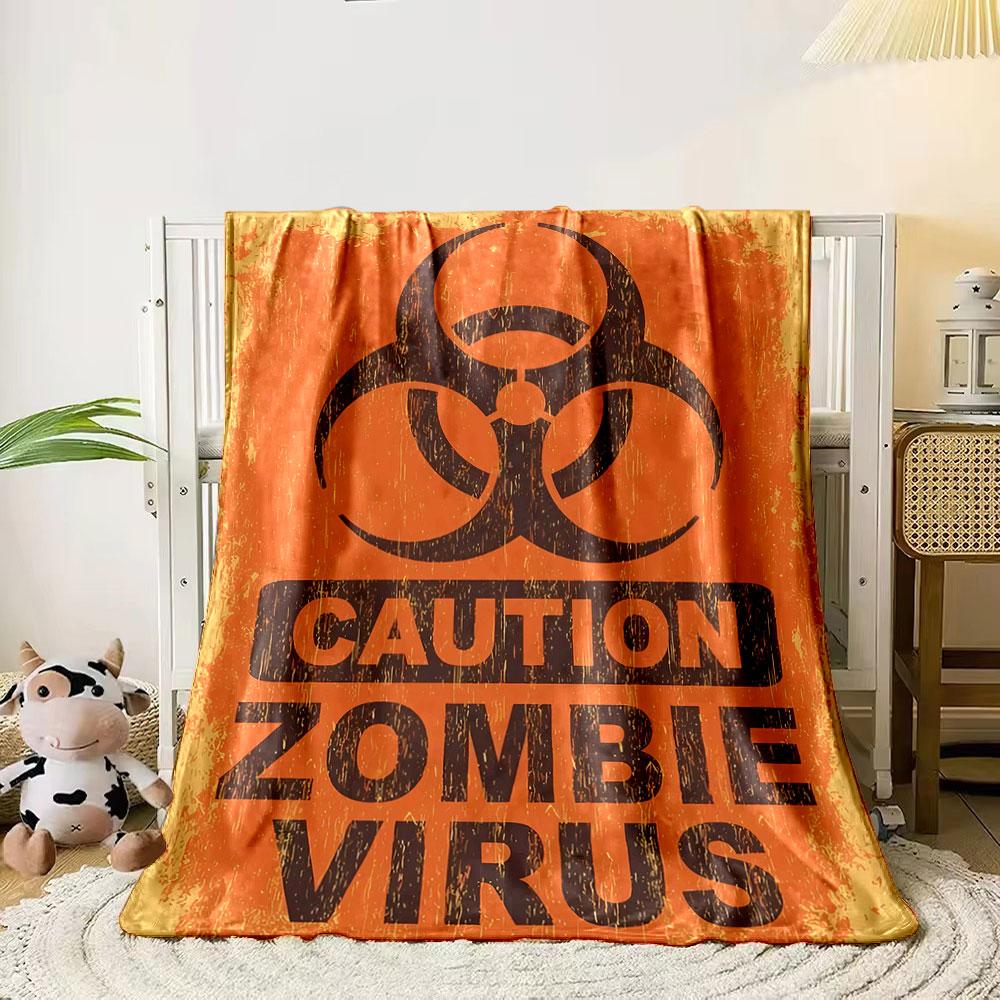 Biohazard symbol with CAUTION ZOMBIE VIRUS text on a distressed orange. for all seasons blanket lunch break throw gift 80cm x 120cm