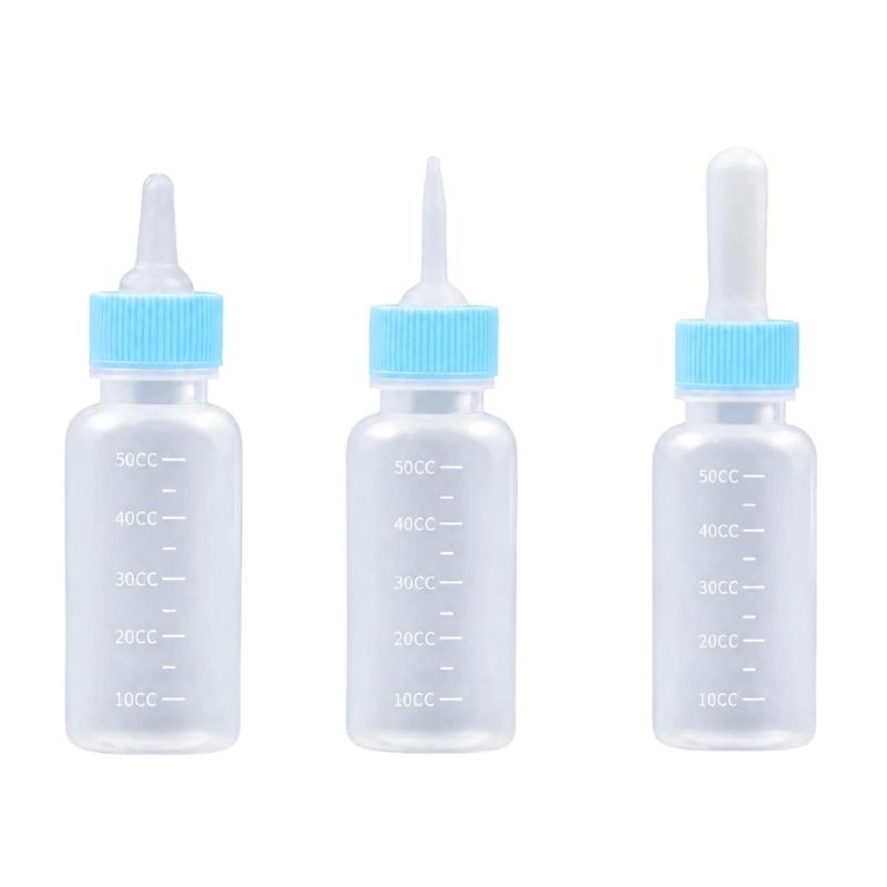 Newborns Cats and Dog Nursing Bottles with 3 Teat Shape, Plastic Bottles, Clear Scale Lines, and Removable Cap for Hand Feeding
