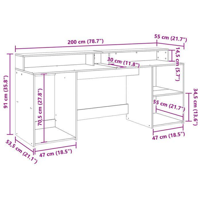 VidaXL Desk and LED Lights Brown Oak Engineered Wood, Writing Desk, Computer Desk, Home Office Desk, 3309444