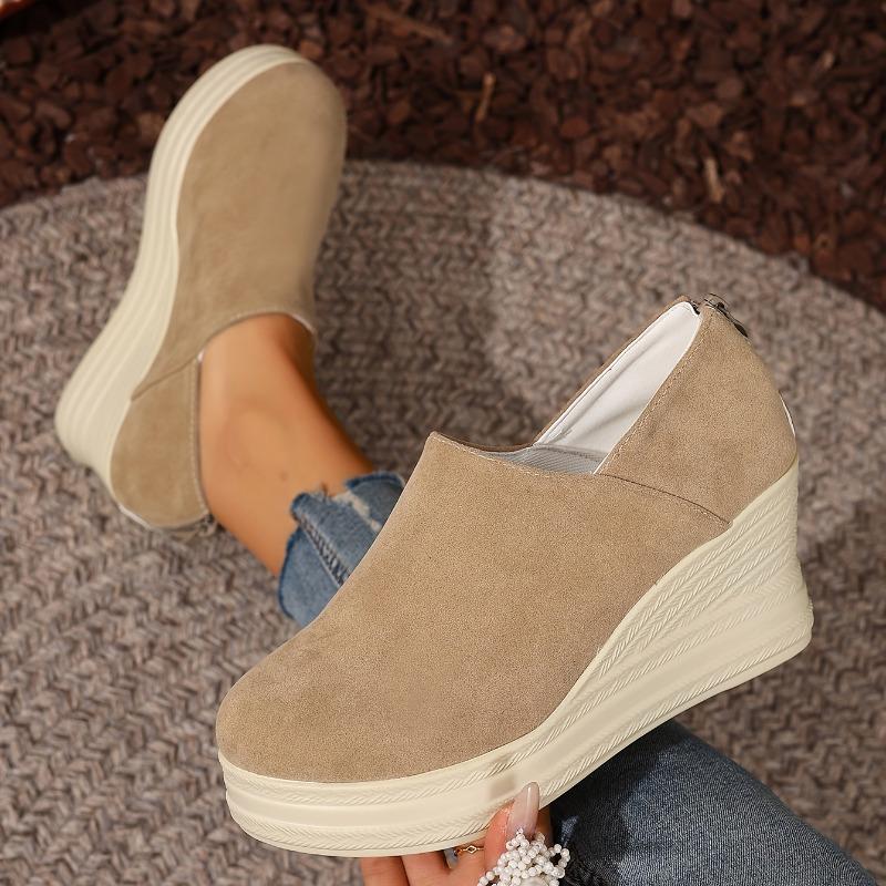 

Женские элегантные туфли-слипоны на массивной танкетке, молния сзади, платформа, имитация джутовой подошвы, дышащие, черные, всесезонные, повседневные, нарядные 36 хаки