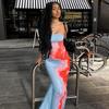 European & American Style Sexy Slim Fit Strapless Printed Long Dress with Side Slit for Women