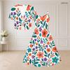 Women Plus Size Two Piece Dress Set V Neck Short Sleeve Leaf Printed Tie Front Strappy Flared Dress