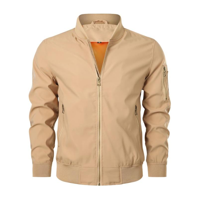 Mens Casual Solid Color Bomber Jacket Zip Up Flight Jacket