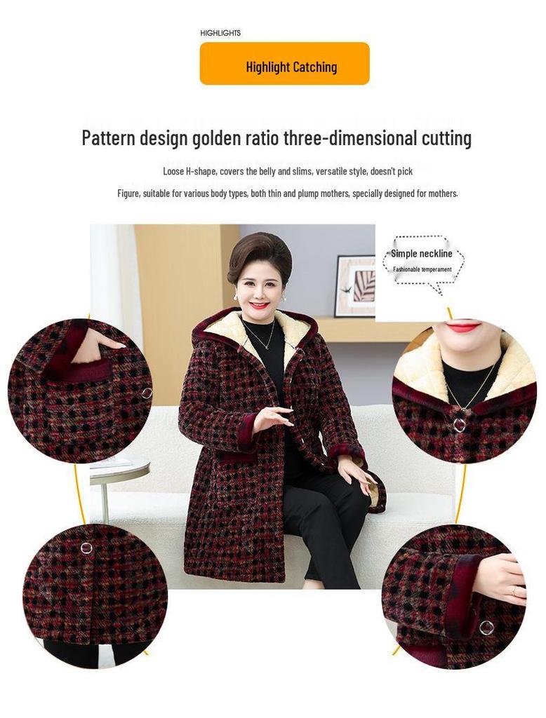 Women's Plus Size Plaid Cotton Jacket for Older Adults - Autumn/Winter Outerwear
