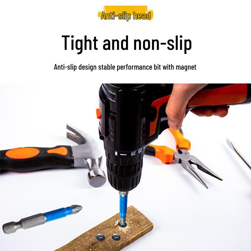 6-Piece 50mm Anti-Slip Phillips Screwdriver Bit Set with Blue Rubber Sleeve for Electric Screwdrivers.