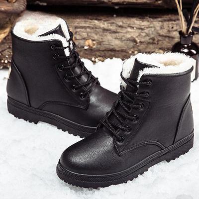Botas Pretas Femininas Sapatos de Inverno Bota Feminina Estilo Clássico Botas de Cano Baixo para Mulher Botas de Neve Sapatos Quentes Plus Size 35 -44