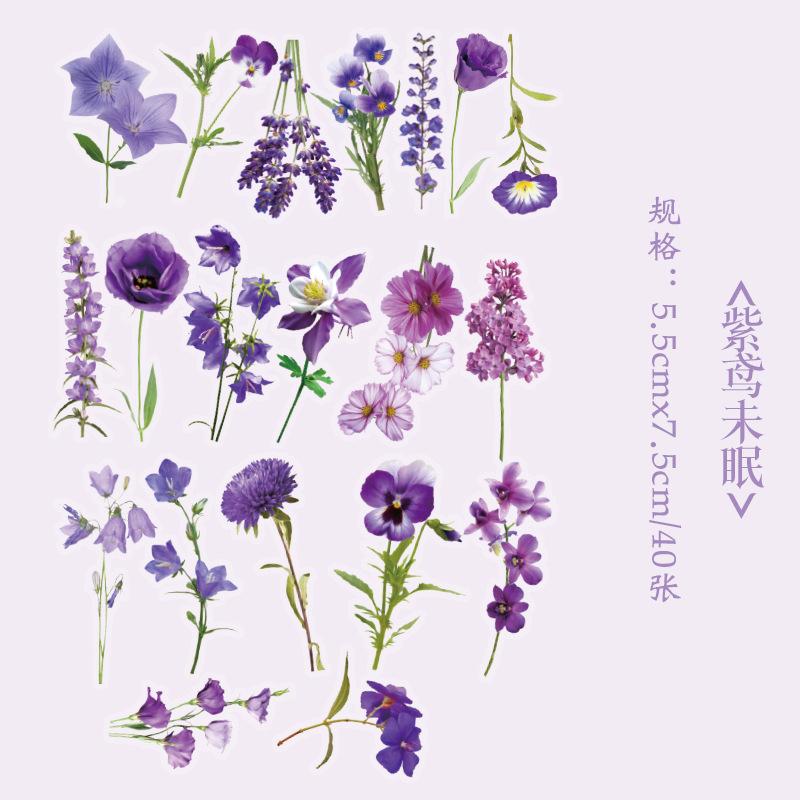 40 Pcs Kawaii Creative Flower Plant Stickers Hand Tent DIY Stick Labels Scrapbooking Material Junk Journal Supplies