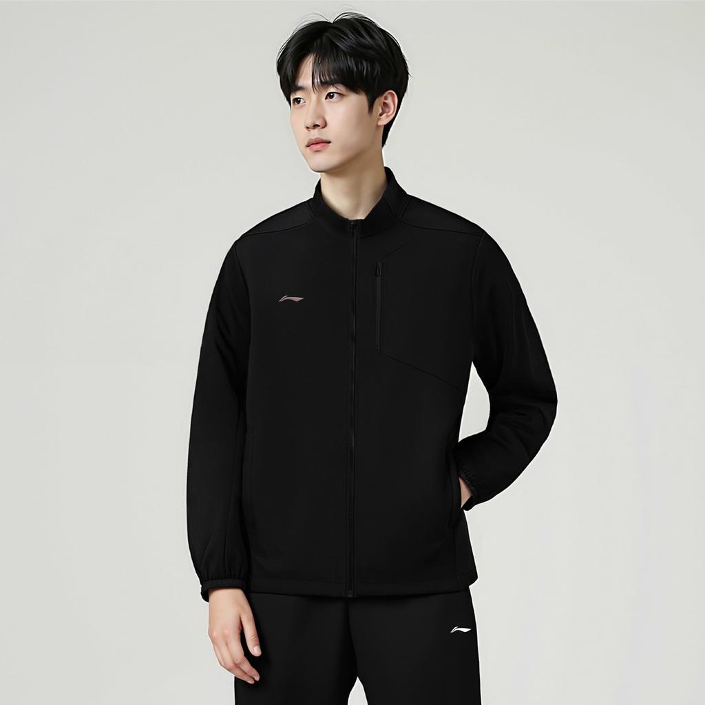 Li Ning Stand Collar Solid Color Casual Versatile Fleece Sports Cardigan Sweatshirt Men Sweatshirt AJDV341-1