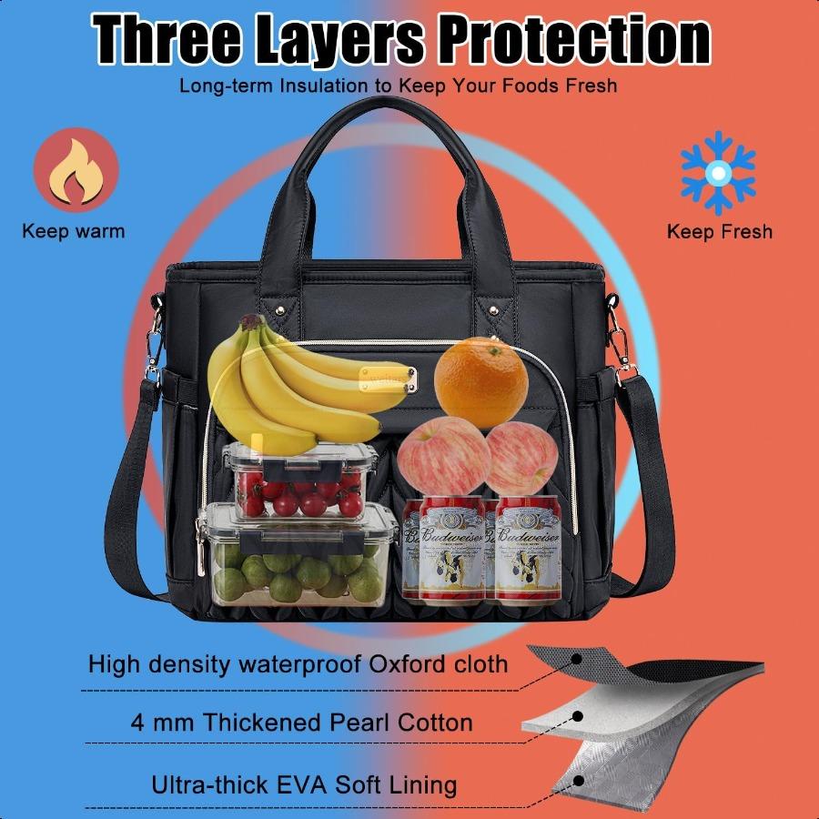 Weitars Insulated Lunch Bag for WomenLeak Proof Lunch Box for Work Extra Large Lunch Tote Bag With Removable Shoulder Strap wit