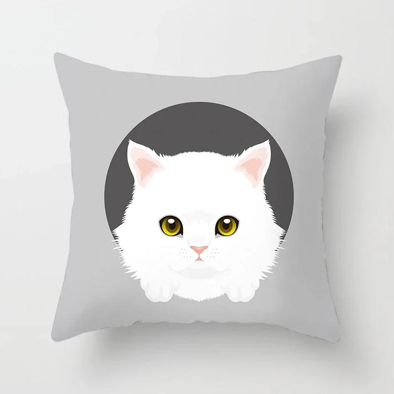 Cute Cat Round Head Home Decor Cushion Cover Naughty Cat Sofa Car Decoration 45X45Cm Pillowcase Square Polyester Pillowcase