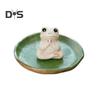 Keramik-Frosch, Tee-Haustier, Lotusblatt-Design, Mini-Keramik-Frosch-Ornament für Wohnzimmer, Schlafzimmer, Büro-Dekor